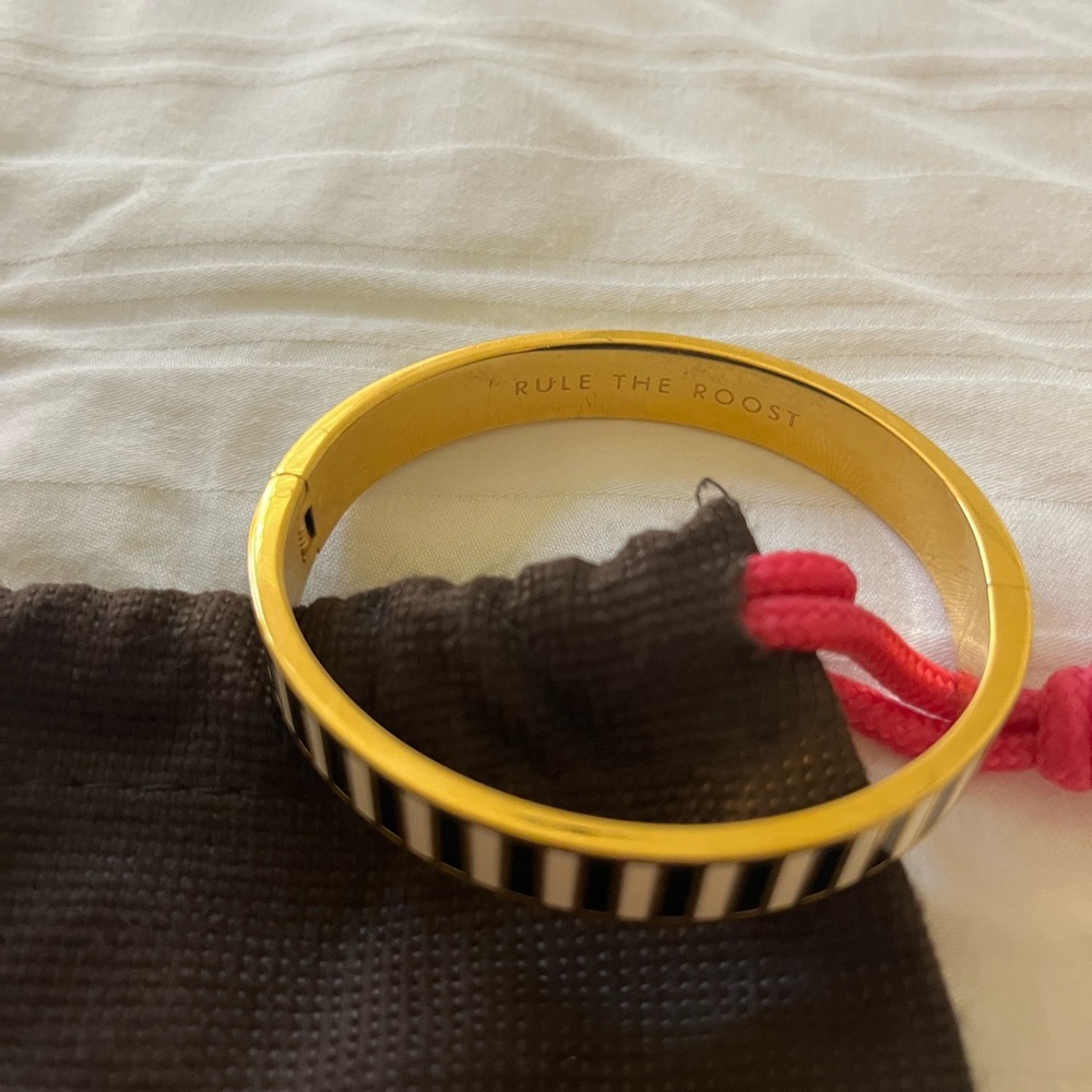 Kate Spade,white and Black Striped enamel, gold Bangle - Picture 2 of 5